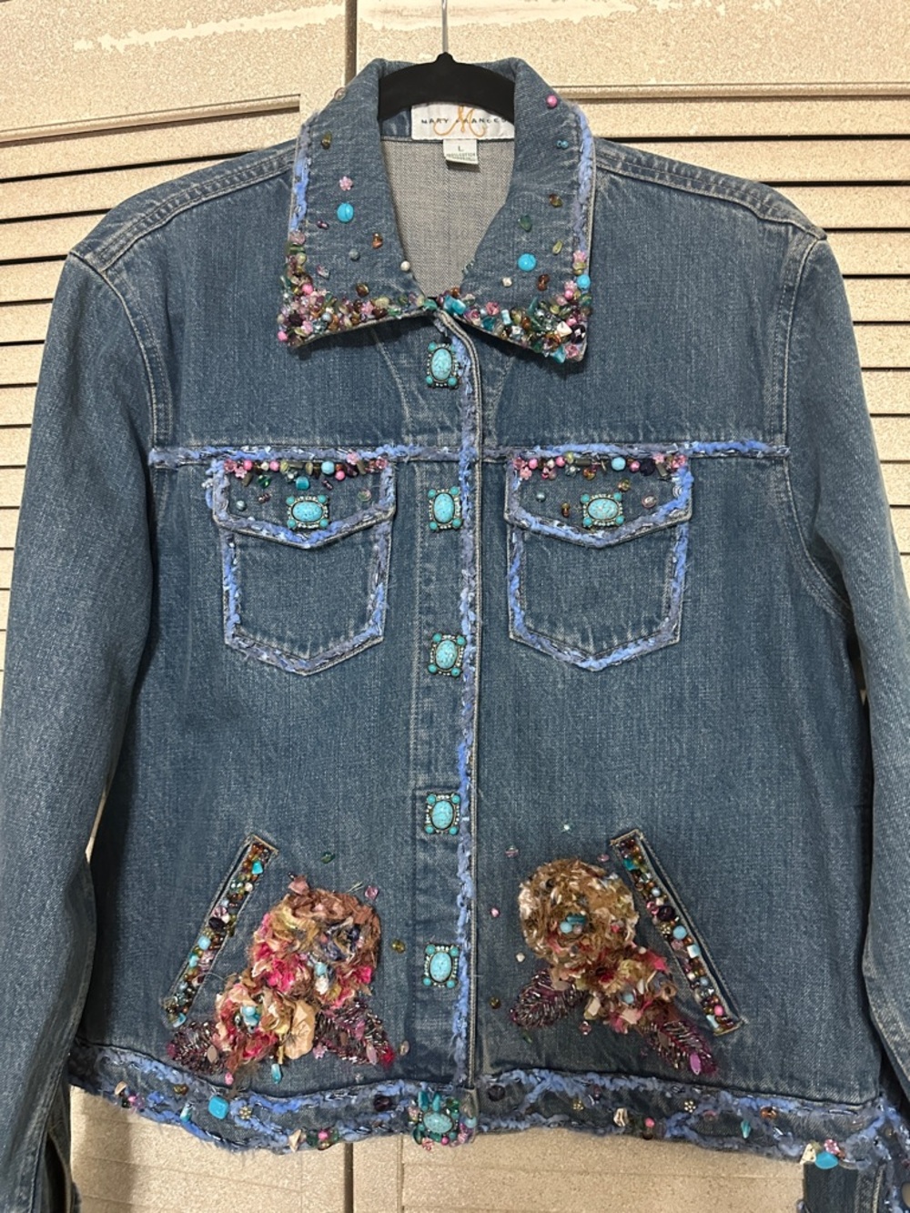 Mary Frances Blue Denim Jacket with Turquoise and Multicolor Embellishments - Picture 13 of 13